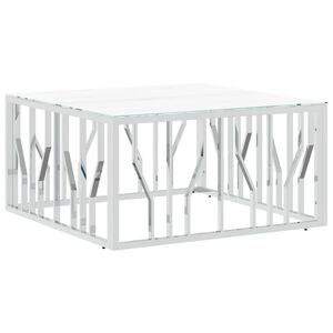 vidaXL Konferenčn&yacute; stol&iacute;k strieborn&yacute; 80x80x40 cm nerezov&aacute; oceľ a sklo
