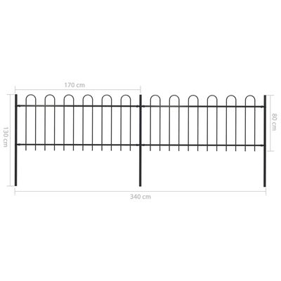 vidaXL Záhradný plot s oblúkovým zakončením, oceľ 3,4x0,8 m, čierny