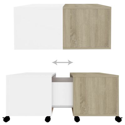 vidaXL Konferenčný stolík biely a dub sonoma 75x75x38 cm drevotrieska