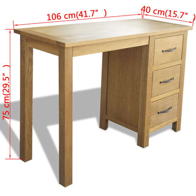 vidaXL Písací stôl s 3 zásuvkami 106x40x75 cm, dubový masív