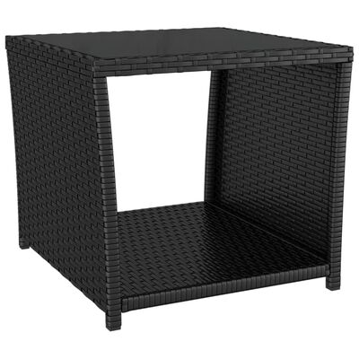 vidaXL Čajový stolík sklenená doska čierny polyratan a tvrdené sklo