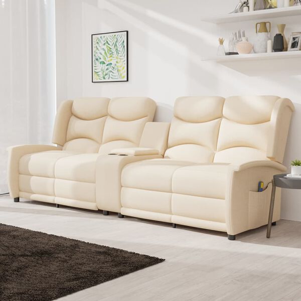 vidaXL 4-miestne sklápacie masážne kreslo+držiak na poháre, krémové