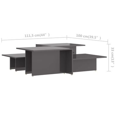 vidaXL Konferenčné stolíky 2 ks, lesklé sivé 111,5x50x33 cm