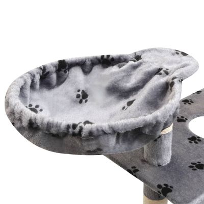 vidaXL Škrabadlo pre mačky so sisalovými stĺpikmi, 150 cm, sivé s potlačou labiek