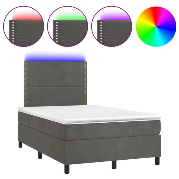 vidaXL Boxspring posteľ s matracom a LED, tmavosiv&aacute; 120x190 cm, zamat