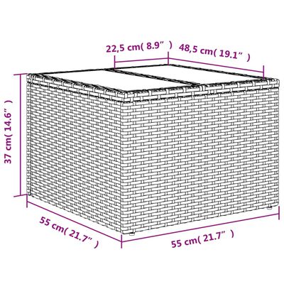 vidaXL Záhradný stôl so sklenenou doskou sivý 55x55x37 cm polyratan