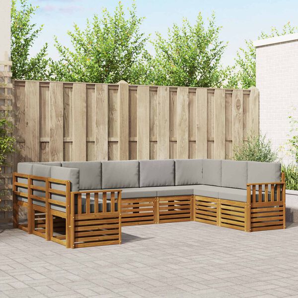 vidaXL Sada rohov&yacute;ch gaučov s vank&uacute;&scaron;om 9 pcs Pr&iacute;rodn&aacute; a svetlosiv&aacute;