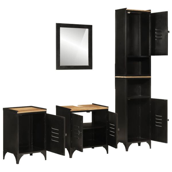 vidaXL 4-dielna s&uacute;prava k&uacute;peľňov&eacute;ho n&aacute;bytku, železo, mangov&yacute; mas&iacute;v