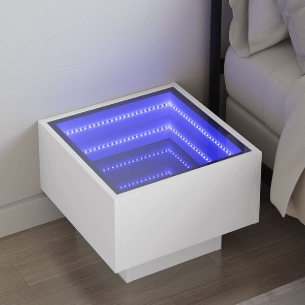 vidaXL Nočný stolík s nekonečnými LED biely 40x40x30 cm