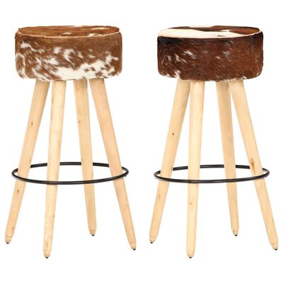 vidaXL Barové stoličky 2 ks hnedé hrubé mangové drevo a pravá koža