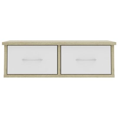 vidaXL Nástenná polica so zásuvkami, biela a dub sonoma 60x26x18,5 cm