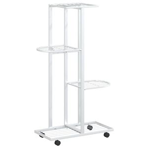 vidaXL 4-posch. stojan na kvety s kolieskami 44x23x80 cm biely železo