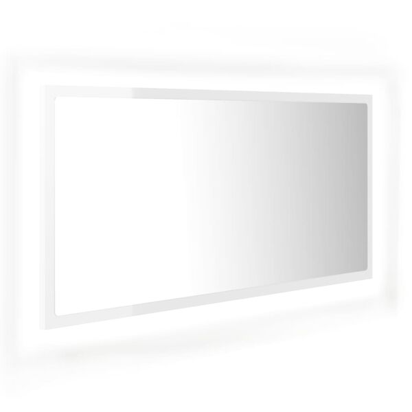 vidaXL LED kúpeľňové zrkadlo lesklé biele 90x8,5x37 cm akryl
