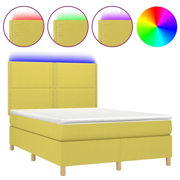 vidaXL Posteľ boxsping s matracom a LED zelen&aacute; 140x200 cm l&aacute;tka