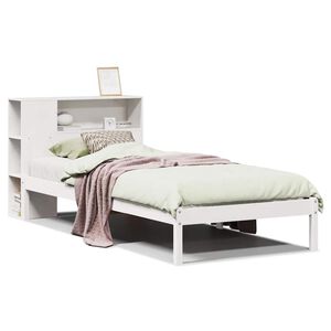 vidaXL Posteľ s knižnicou bez matraca biela 75x190 cm borovicov&yacute; mas&iacute;v