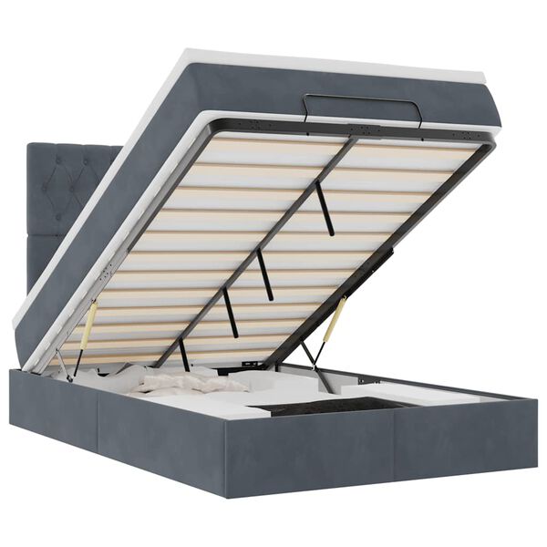 VidaXL osmansk&aacute; posteľ s matracmi a LED di&oacute;dami tmavosiv&aacute; zamatov&aacute;