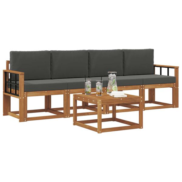 vidaXL Z&aacute;hradn&aacute; s&uacute;prava gaučov s vank&uacute;&scaron;om 5 pcs Pr&iacute;rodn&aacute; a antracitov&aacute;