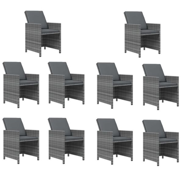 vidaXL 11-dielna záhradná jedálenská súprava s vankúšmi polyratan sivá