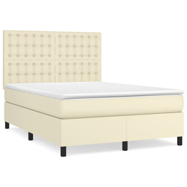 vidaXL Boxspring posteľ s matracom kr&eacute;mov&aacute; 140x200 cm umel&aacute; koža