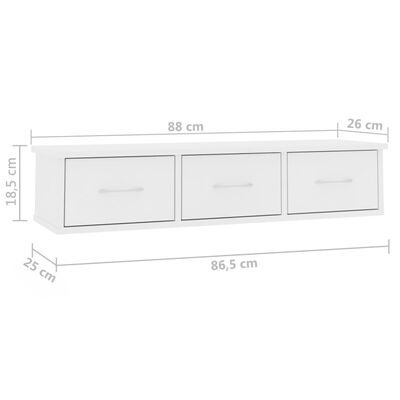 vidaXL Nástenná zásuvková polica biela 88x26x18,5 cm drevotrieska