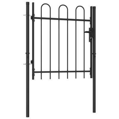 vidaXL Jednokrídlová plotová brána s oblúkom, oceľ 1x1 m, čierna