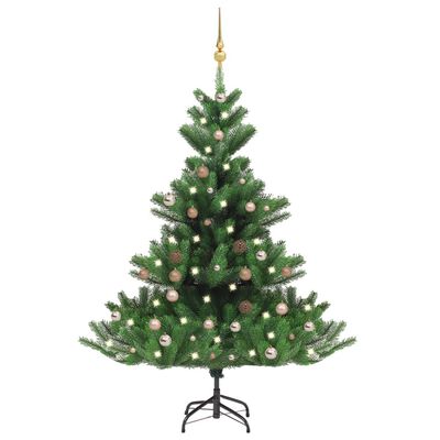 vidaXL Umelý vianočný stromček jedľa Nordmann LED a gule zelený 150 cm