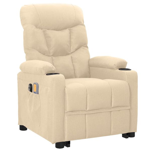 vidaXL Zdvíhacie masážne kreslo krémové látka