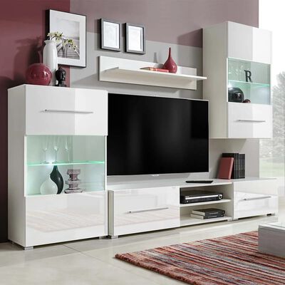 vidaXL 5-dielna obývacia/TV stena s LED osvetlením, biela
