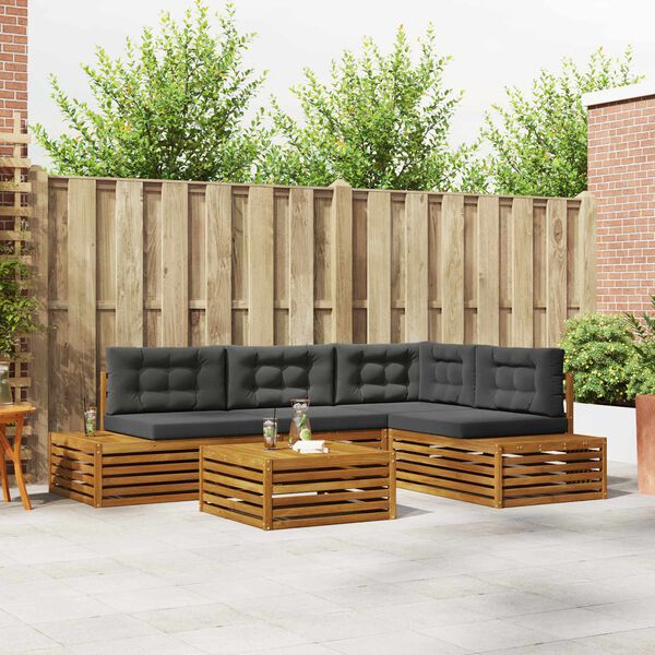 vidaXL Z&aacute;hradn&aacute; s&uacute;prava gaučov s vank&uacute;&scaron;om 5 Kus Pr&iacute;rodn&aacute; a antracitov&aacute;