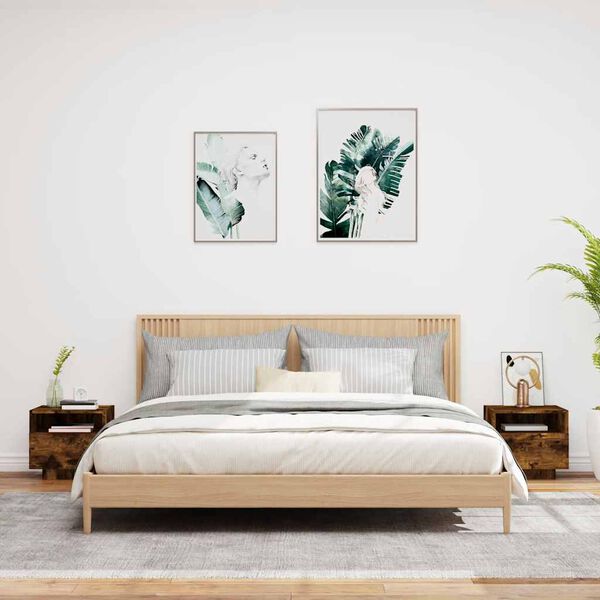 vidaXL Nočné stolíky s LED svetlami 2 ks dymový dub 40x39x37 cm