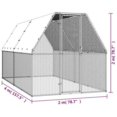 vidaXL Vonkajšia klietka pre sliepky 2x4x2 m pozinkovaná oceľ