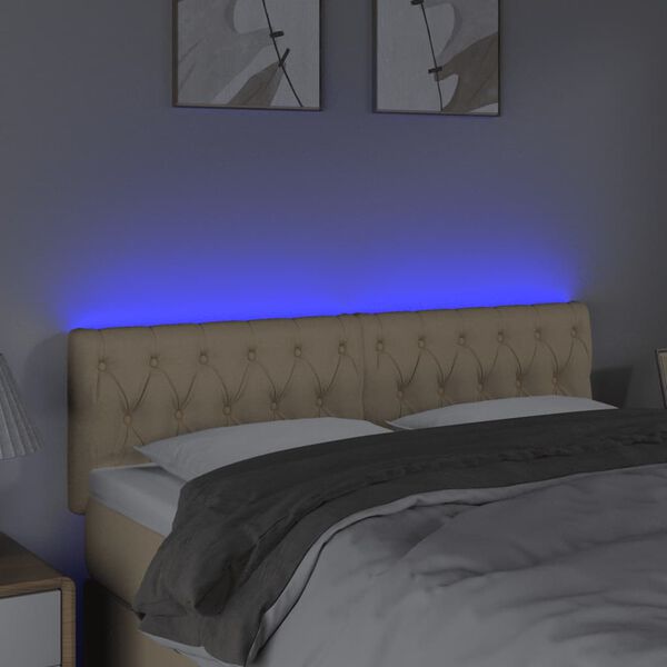 vidaXL Čelo postele s LED krémové 144x7x78/88 cm látka