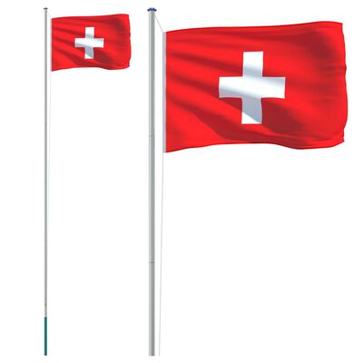 vidaXL Vlajka Švajčiarska a tyč 6,23 m hliník