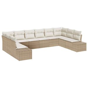 vidaXL S&uacute;prava z&aacute;hradn&yacute;ch pohoviek 10 pcs B&eacute;žov&aacute; a kr&eacute;mov&aacute; Polyratan