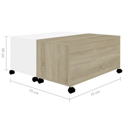 vidaXL Konferenčný stolík biely a dub sonoma 75x75x38 cm drevotrieska