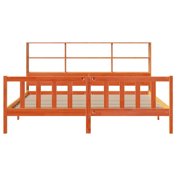 vidaXL Posteľ s knižnicou bez matraca vosková 180x200 cm borovica