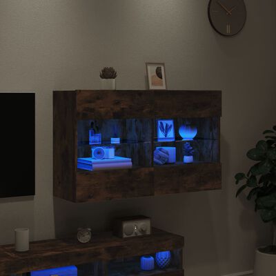 vidaXL TV nástenná skrinka s LED svetlami dymový dub 98,5x30x60,5 cm
