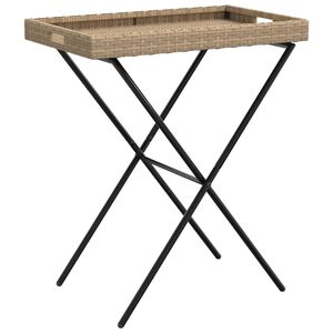vidaXL Skladac&iacute; stol&iacute;k s podnosom b&eacute;žov&yacute; 65x40x75 cm polyratan
