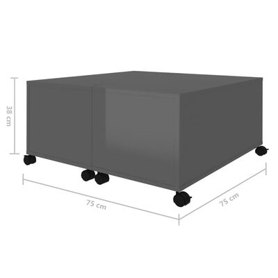 vidaXL Konferenčný stolík lesklý sivý 75x75x38 cm drevotrieska
