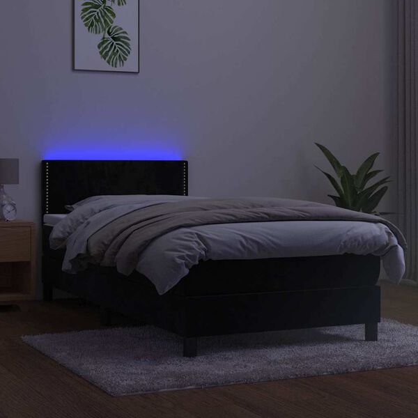 vidaXL Posteľ boxsping s matracom a LED čierna 80x200 cm zamat