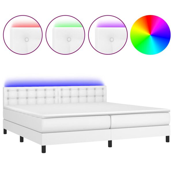 vidaXL Boxspring posteľ s matracom a LED biela 200x200 cm umelá koža