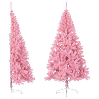 vidaXL Umelý vianočný polovičný stromček s podstavcom ružový 210cm PVC
