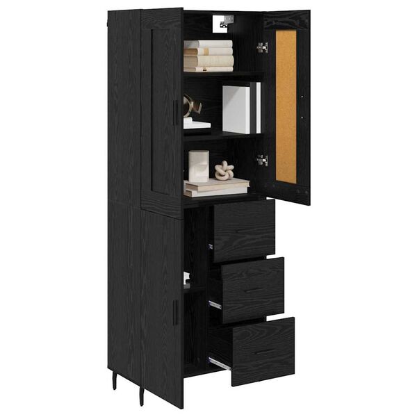 vidaXL Highboard so z&aacute;suvkou 2 pcs Čierny dub Kompozitn&eacute; drevo