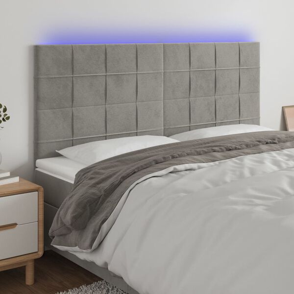 vidaXL Čelo postele s LED bledosivé 180x5x118/128 cm zamat