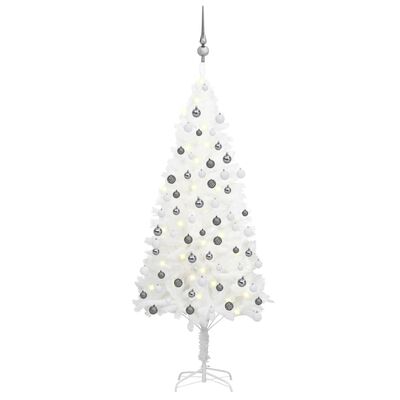 vidaXL Osvetlený umelý vianočný stromček s guľami, biely 120 cm