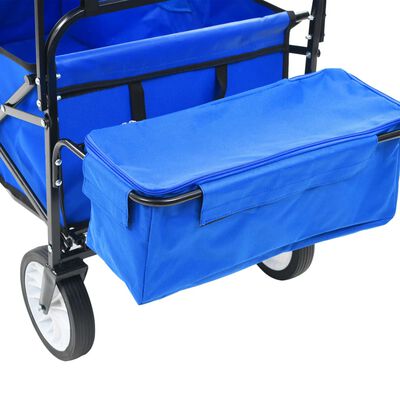 vidaXL Skladací ručný vozík so strieškou oceľ modrý