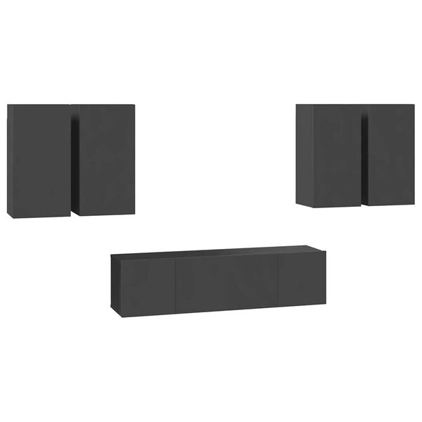 vidaXL 6-dielna s&uacute;prava TV skriniek siv&aacute; drevotrieska