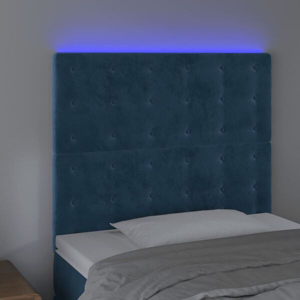 vidaXL Čelo postele s LED tmavomodr&eacute; 100x5x118/128 cm zamat