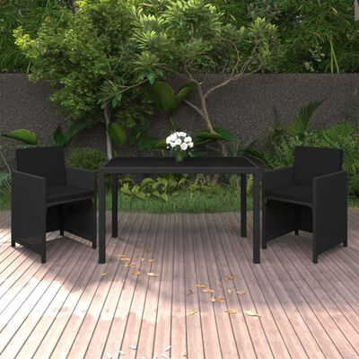 vidaXL 3-dielna záhradná jedálenská sada s vankúšmi čierna polyratan