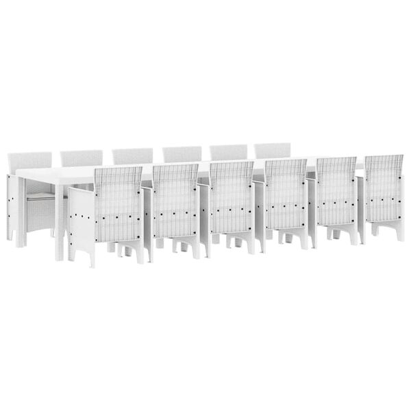 vidaXL Záhradný jedálenský set 13 pcs Biela Polt ratan